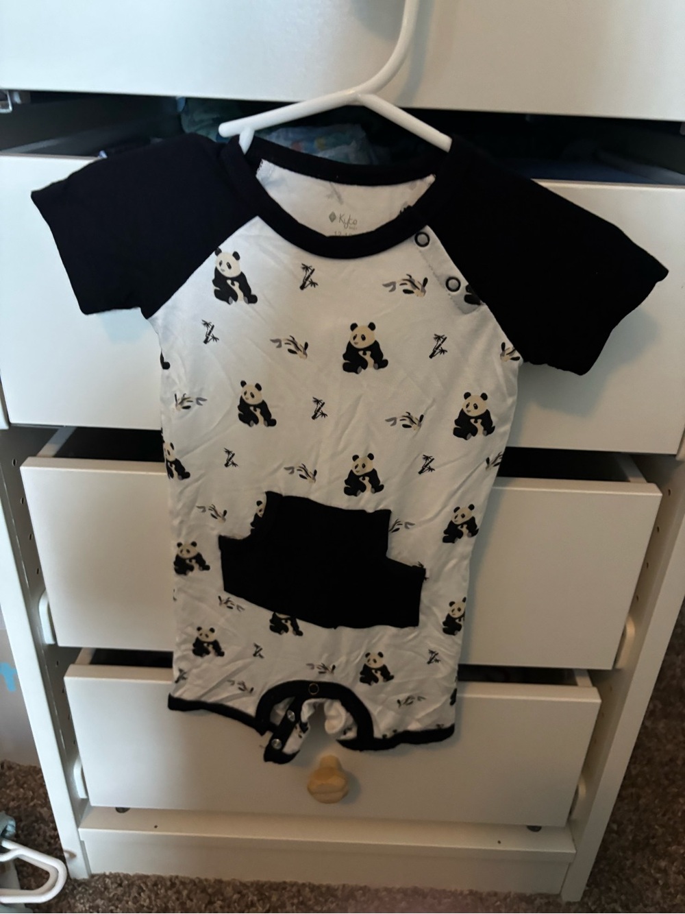 Kyte Zen Panda Print Short Sleeve Baby Romper - Black & White 12-18 months